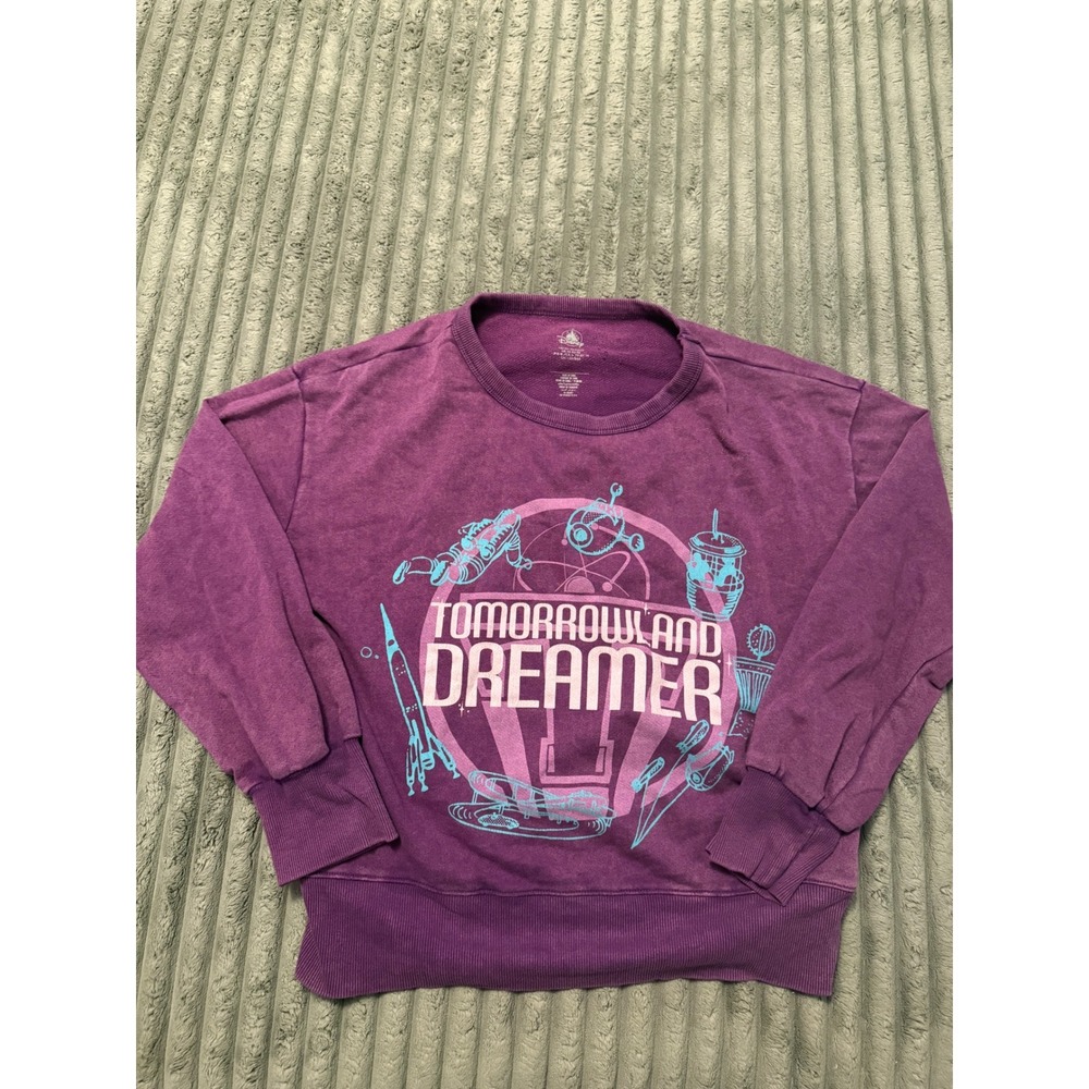 Disney‎ Tomorrowland Dreamer Purple Mineral Wash Graphic Sweatshirt Womens XS